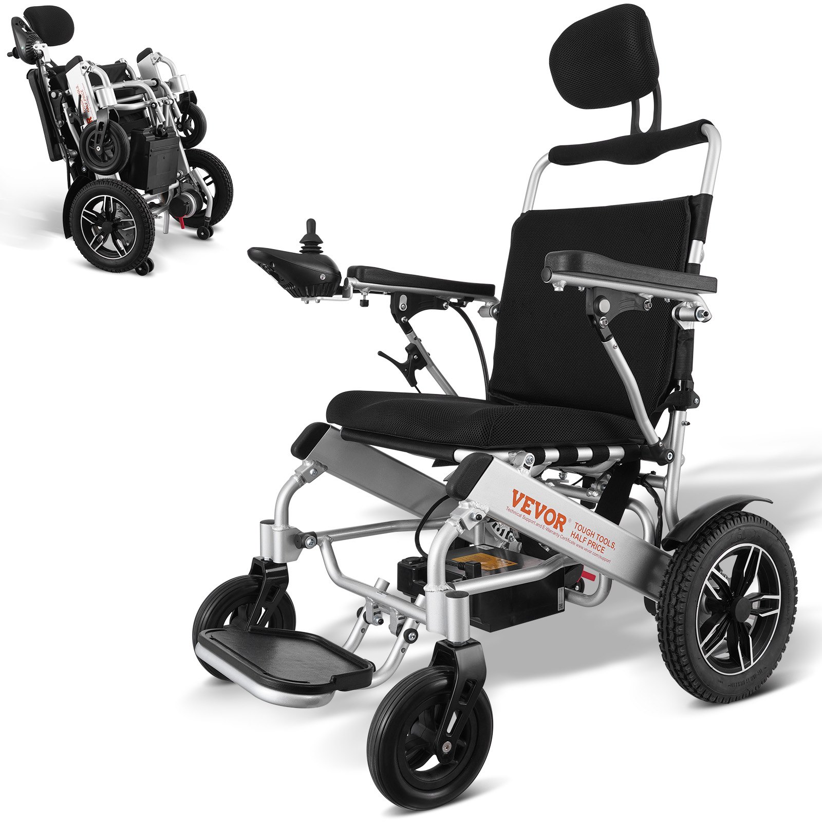 VEVOR Foldable Electric Wheelchair Motorized 300 lbs/136 kg Adjustable Backrest 20 in/50.8 cm W
