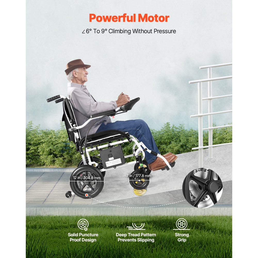VEVOR Electric Wheelchair for Adults, 100kg Capacity, Foldable & Lightweight Motorized Wheelchair, 19.3km Long Travel Range, All-Terrain Powered Chair, Portable for Seniors & Disabled