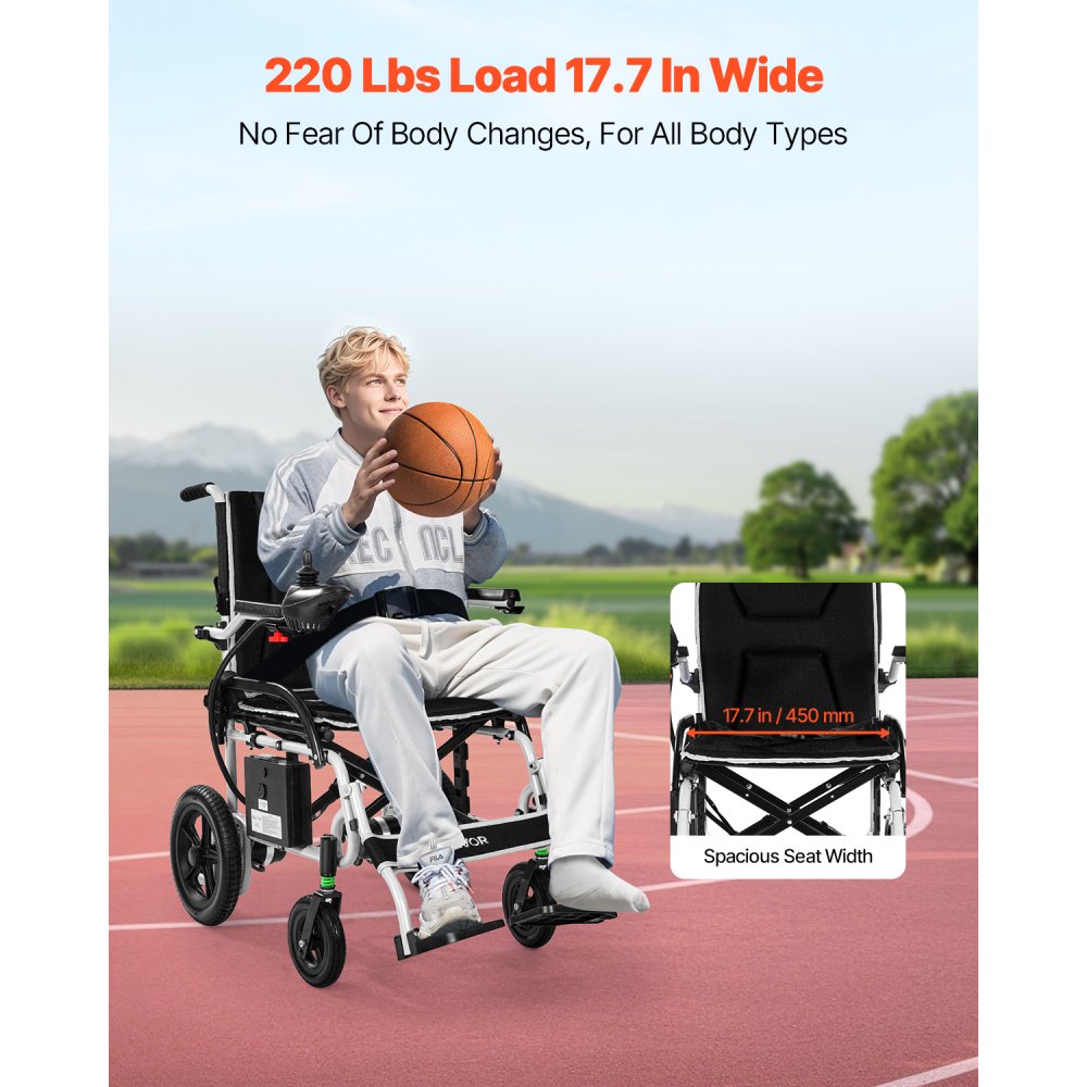 VEVOR Electric Wheelchair for Adults, 100kg Capacity, Foldable & Lightweight Motorized Wheelchair, 19.3km Long Travel Range, All-Terrain Powered Chair, Portable for Seniors & Disabled