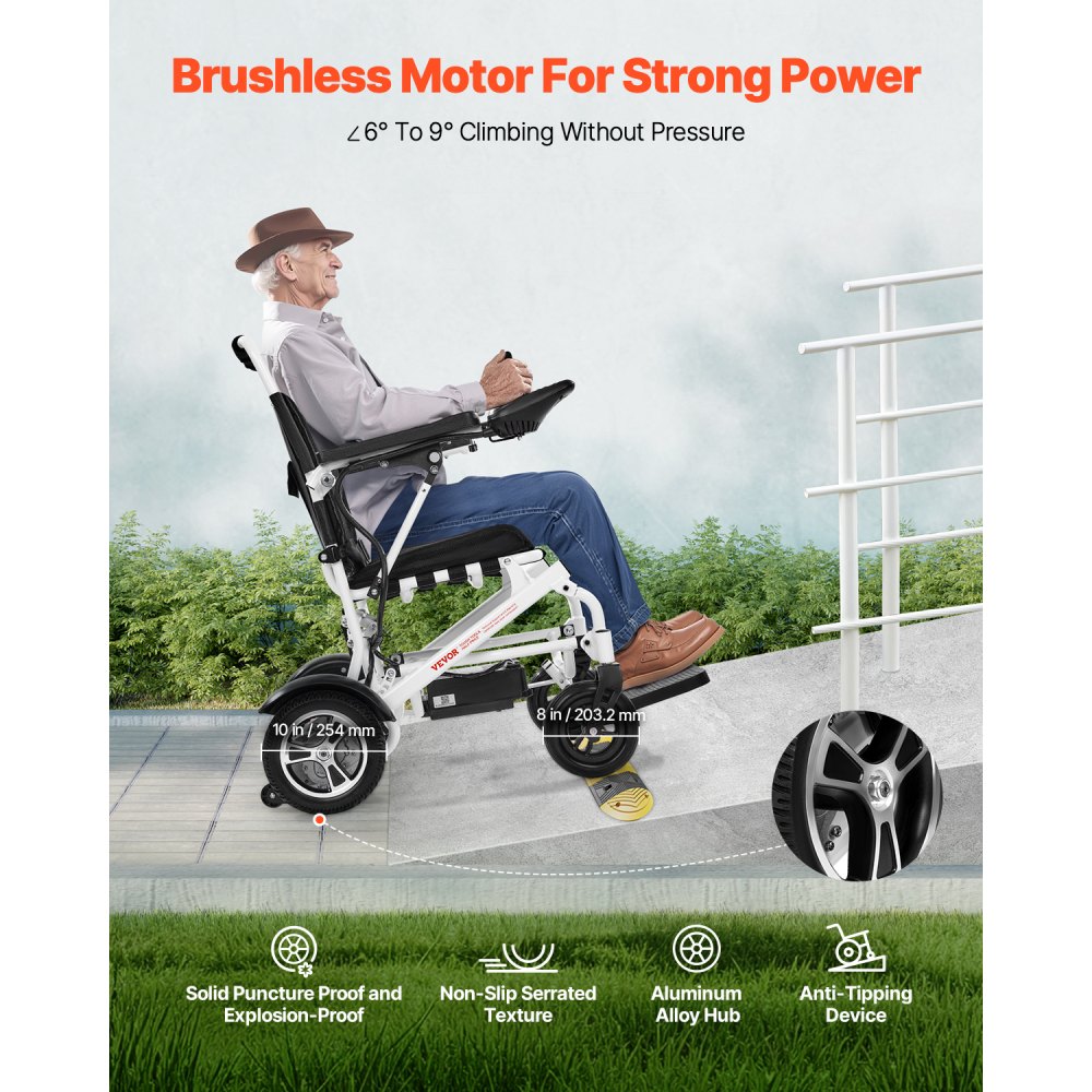 VEVOR Electric Wheelchair for Adults, 136kg Capacity, Foldable & Lightweight Motorized Wheelchair, 21km Long Travel Range, All-Terrain Powered Chair, Portable 53cm Seat for Seniors & Disabled