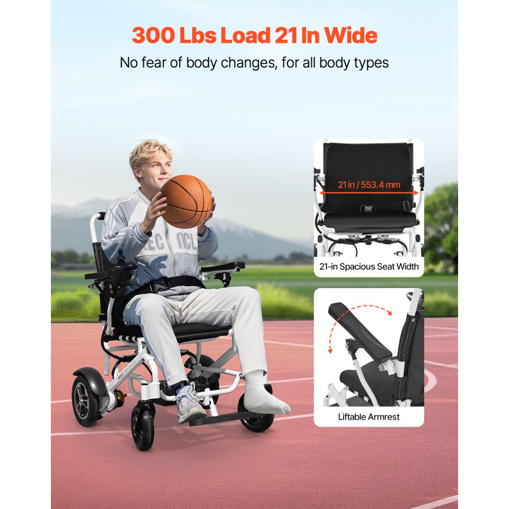 VEVOR Electric Wheelchair for Adults, 136kg Capacity, Foldable & Lightweight Motorized Wheelchair, 21km Long Travel Range, All-Terrain Powered Chair, Portable 53cm Seat for Seniors & Disabled