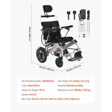 Electric Wheelchair 300lbs Adjustable Backrest Foldable 13 Mile