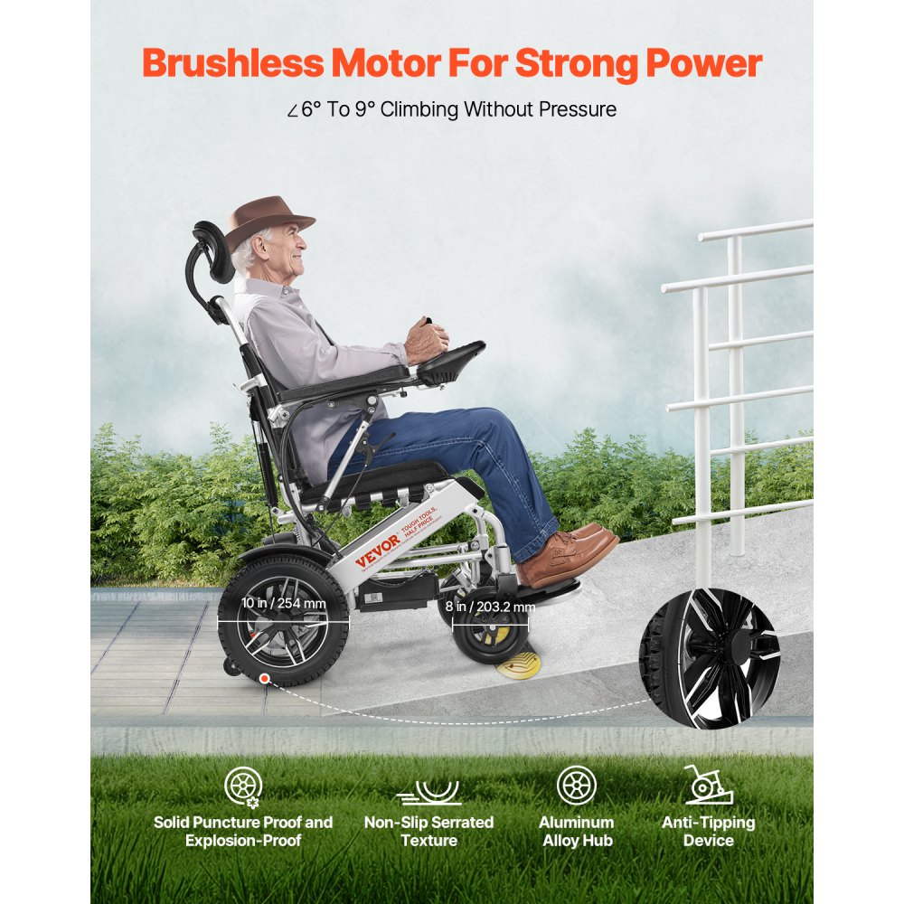VEVOR Electric Wheelchair for Adults, 136kg Capacity with Adjustable Backrest, Foldable Lightweight Motorized Wheelchair, 21km Range, All-Terrain Powered, Portable 53cm Seat for Seniors & Disabled