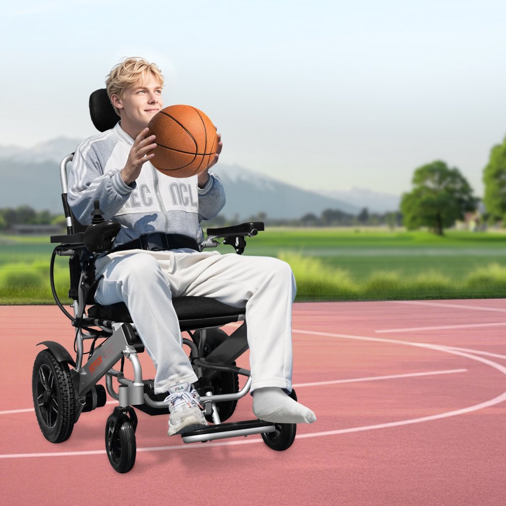 VEVOR Electric Wheelchair for Adults, 136kg Capacity with Adjustable Backrest, Foldable Lightweight Motorized Wheelchair, 21km Range, All-Terrain Powered, Portable 53cm Seat for Seniors & Disabled