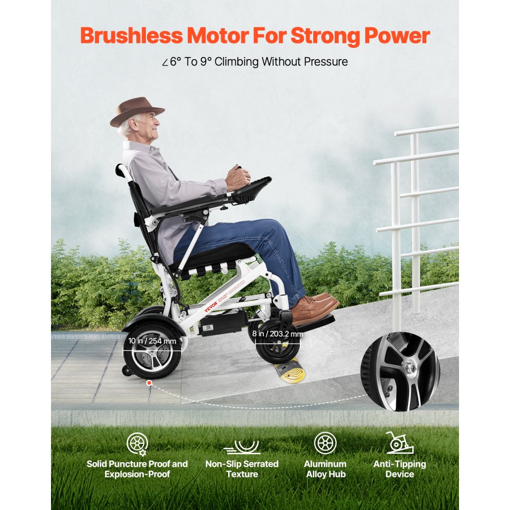 VEVOR Electric Wheelchair for Adults, 136kg Capacity, Foldable & Lightweight Motorized Wheelchair, 21km Long Travel Range, All-Terrain Powered Chair, Portable for Seniors & Disabled