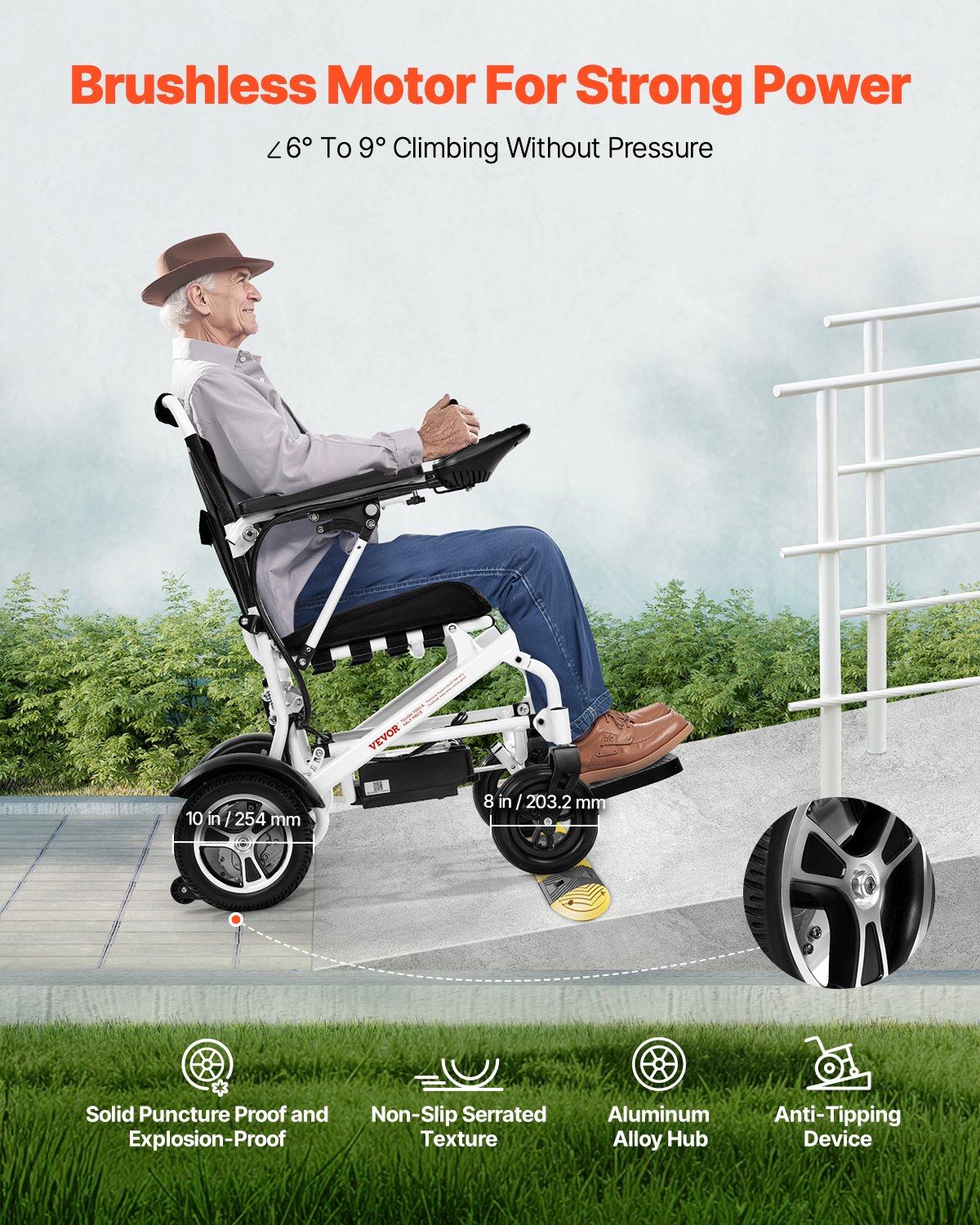 VEVOR Electric Wheelchair for Adults, 136kg Capacity, Foldable & Lightweight Motorized Wheelchair, 21km Long Travel Range, All-Terrain Powered Chair, Portable for Seniors & Disabled