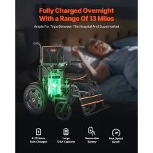 Electric Wheelchair 265lbs Capacity Foldable Lightweight 13 Mile