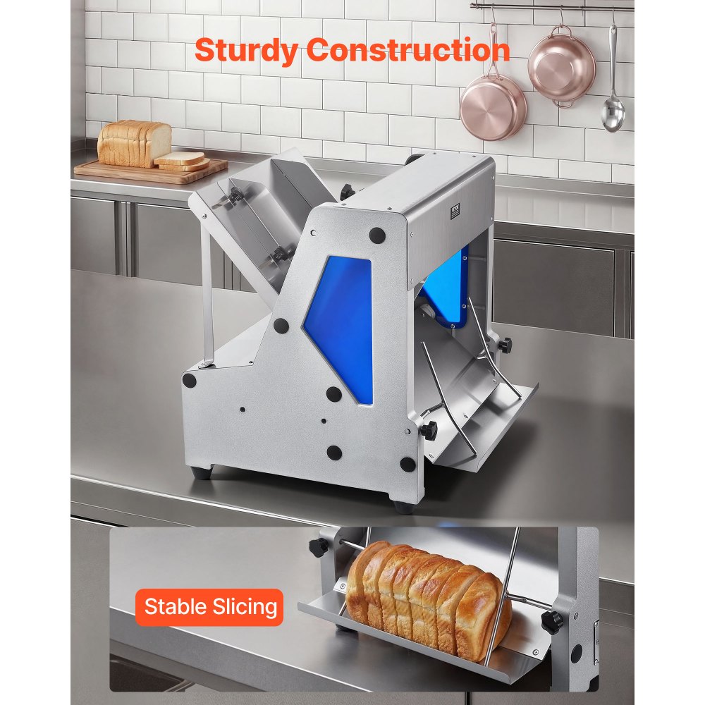 VEVOR Electric Bread Slicer, 370W Bread Slicing Machine, Die-Cast Aluminum Countertop Bread Cutter Machine for 12mm Slice Thickness, Commercial & Home Use for Bakeries Restaurants, 120V