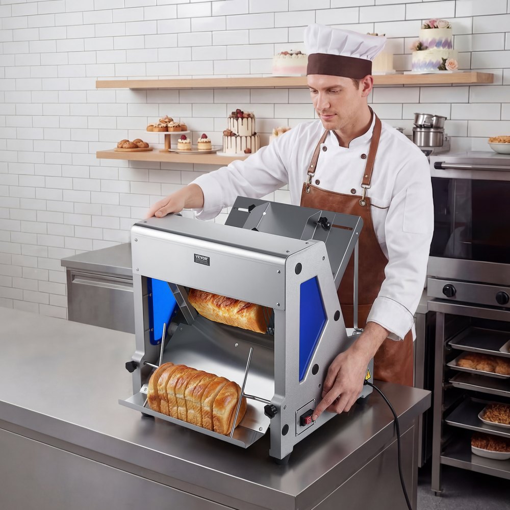 VEVOR Electric Bread Slicer, 370W Bread Slicing Machine, Die-Cast Aluminum Countertop Bread Cutter Machine for 12mm Slice Thickness, Commercial & Home Use for Bakeries Restaurants, 120V