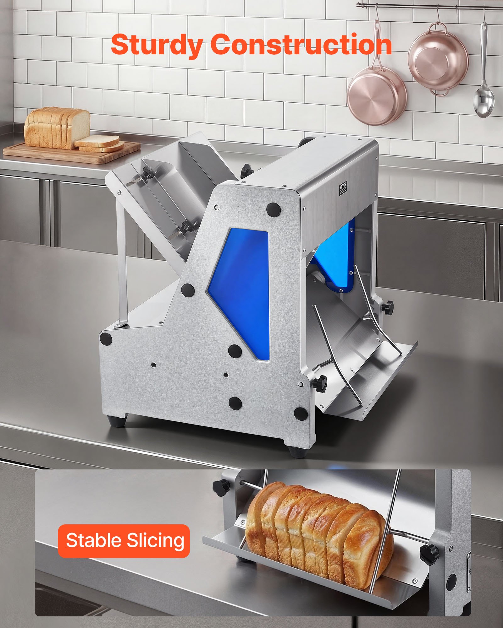 VEVOR Electric Bread Slicer, 370W Bread Slicing Machine, Die-Cast Aluminum Countertop Bread Cutter Machine for 12mm Slice Thickness, Commercial & Home Use for Bakeries Restaurants, 120V