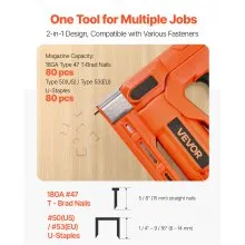 VEVOR Cordless Brad Nailer, 2-in-1 Nail Gun Staple Gun, 18 Gauge 5/8 inch, Includes 1000 Pcs Staples and 1000 Pcs Nails, with Battery and Charger, Non-Slip Rubber Grip, for Woodworking DIY Projects