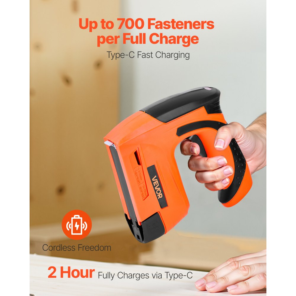 VEVOR Cordless Brad Nailer, 2-in-1 Nail Gun Staple Gun, 18 Gauge 5/8 inch, Battery Powered, with 1000 Pcs Staples and 1000 Pcs Nails, Non-Slip Rubber Grip, for Woodworking, Carpentry and DIY Projects