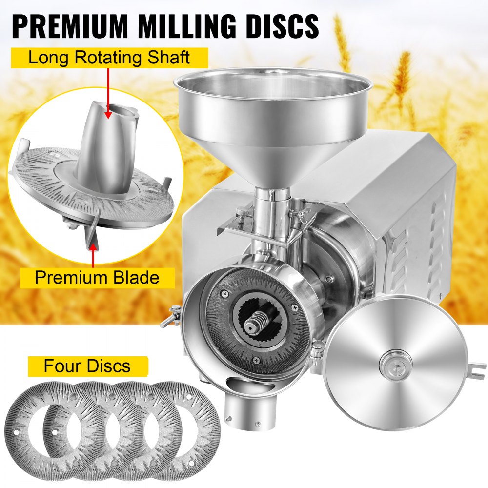 VEVOR Molinillo de soja Máquina de molienda comercial para especias 3000W Molino de maíz Molinillo 50-60 KG/H Molinillo de maíz de acero inoxidable Fresadora de harina industrial para pimienta, soja, maní, hierbas, granos