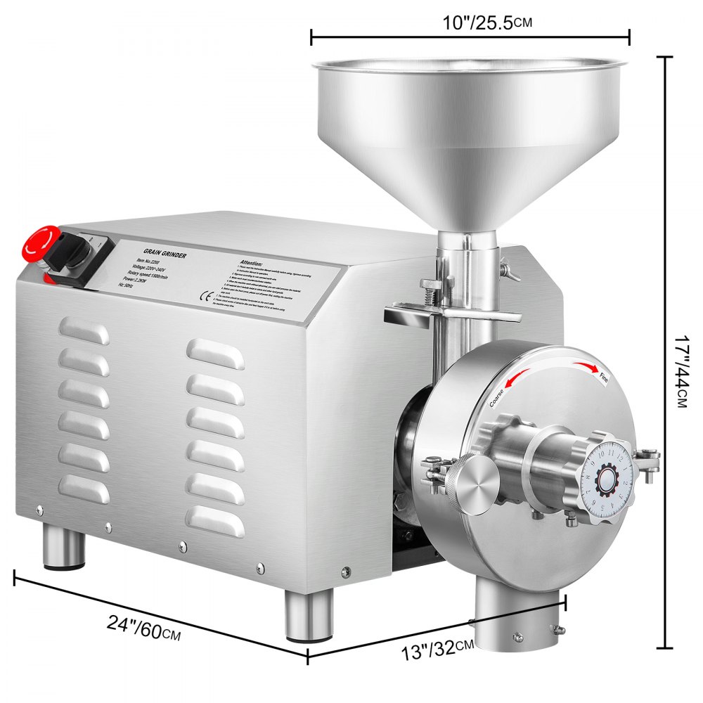 VEVOR Molinillo de soja Máquina de molienda comercial para especias 3000W Molino de maíz Molinillo 50-60 KG/H Molinillo de maíz de acero inoxidable Fresadora de harina industrial para pimienta, soja, maní, hierbas, granos