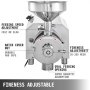 VEVOR kommersiell slipemaskin for korn 2,2 kw, elektrisk kornkvern 30-50 kg/t, pulverkvern 50 kg kapasitet, pulvermaskin urt rustfritt stål, for tørr korn soyabønnekrydderkaffe