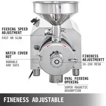 VEVOR Commercial Grinding Machine for Grain 2.2kw, Electric Grain Grinder 30-50kg/h, Powder Grinding Machine 50kg Capacity, Powder Machine Herb Stainless Steel, for Dry Grain Soybean Spice Coffee