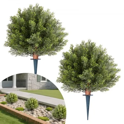 VEVOR Artificial Topiary Cypress Trees with Ground Spike, 2 Set 406mm Faux Shrubs & Bushes Potted Plants, Fake Silk Tree Look Real for Decor Front Porch Outdoor Indoor Patio Garden Balcony Backyard