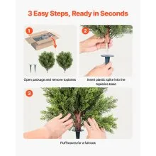 VEVOR Artificial Topiary Cypress Trees with Ground Spike, 2 Set 406mm Faux Shrubs & Bushes Potted Plants, Fake Silk Tree Look Real for Decor Front Porch Outdoor Indoor Patio Garden Balcony Backyard
