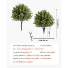 VEVOR Artificial Topiary Cypress Trees with Ground Spike, 2 Set 406mm Faux Shrubs & Bushes Potted Plants, Fake Silk Tree Look Real for Decor Front Porch Outdoor Indoor Patio Garden Balcony Backyard