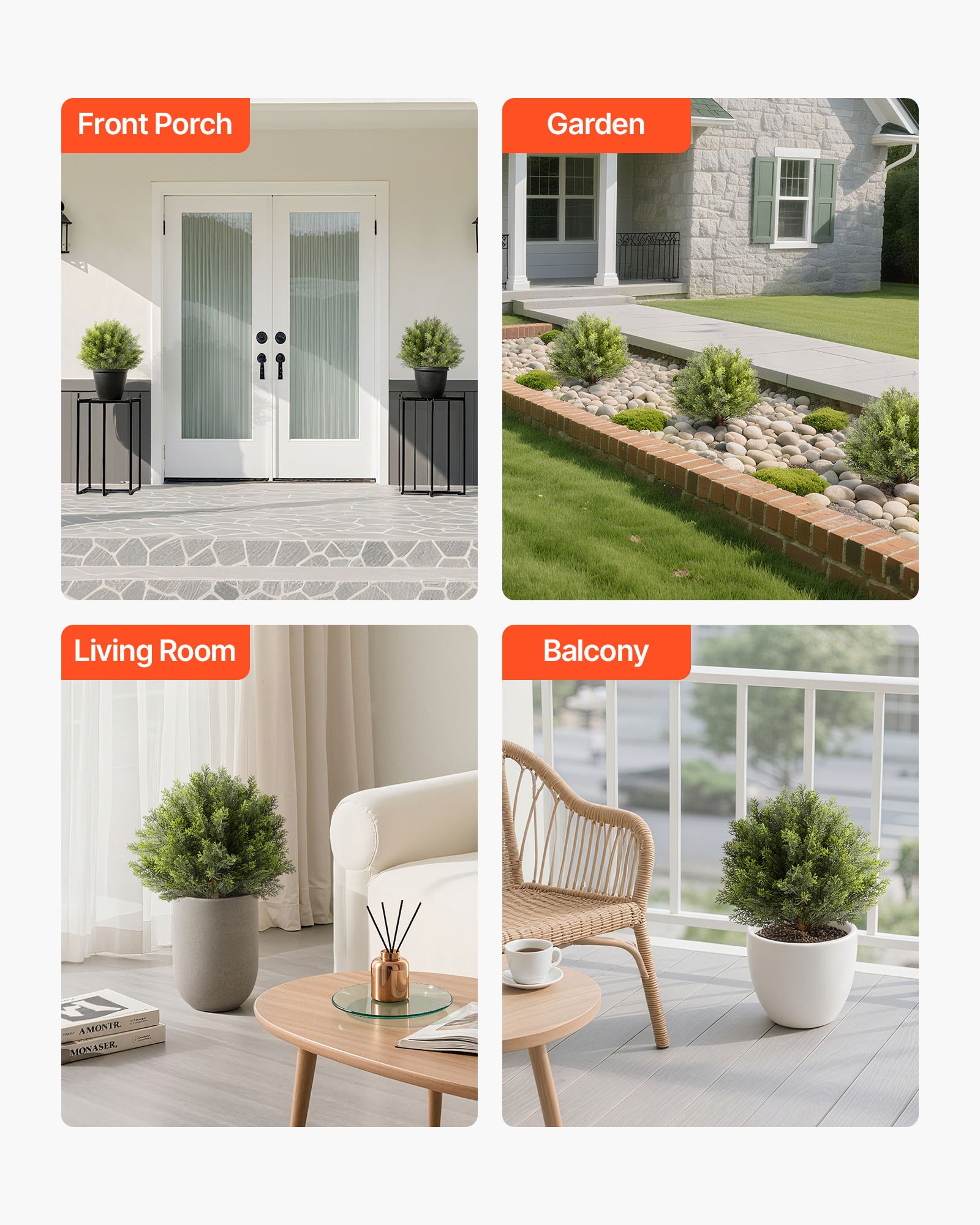 VEVOR Artificial Topiary Cypress Trees with Ground Spike, 2 Set 406mm Faux Shrubs & Bushes Potted Plants, Fake Silk Tree Look Real for Decor Front Porch Outdoor Indoor Patio Garden Balcony Backyard