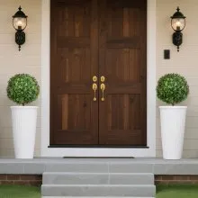 VEVOR Artificial Topiary Boxwood Trees with Ground Spike, 2 Set 559mm Faux Shrubs & Bushes Potted Plants, Fake Silk Tree Look Real for Decor Front Porch Outdoor Indoor Patio Garden Balcony Backyard