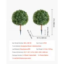 VEVOR Artificial Topiary Boxwood Trees with Ground Spike, 2 Set 686mm Faux Shrubs & Bushes Potted Plants, Fake Silk Tree Look Real for Decor Front Porch Outdoor Indoor Patio Garden Balcony Backyard