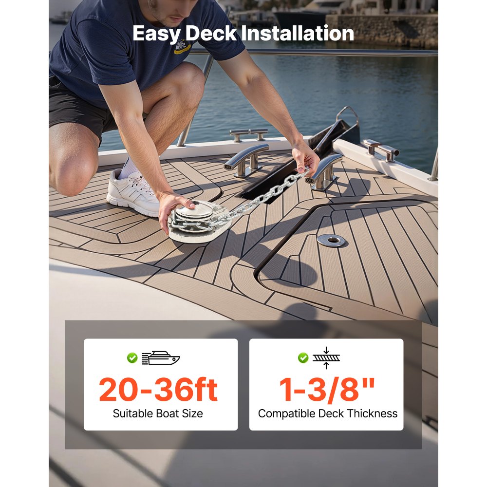 VEVOR Vertical Fishing Windlass, 12V DC 600W, Windlass Anchor Systems Fit for 6.35 mm Chain or 14.3 & 15.9 mm Nylon Rope, Max Pull 320 kg, 316 Stainless Steel Construction, for Boats 6-11 m