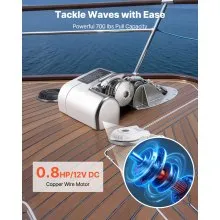 VEVOR Horizontal Fishing Windlass, 12V DC 600W, Windlass Anchor Systems Fit for 1/4-Inch Chain or 9/16 & 5/8 Inch Nylon Rope, Max Pull 573 lbs, 316 Stainless Steel Construction, for Boats 23-29.5 ft
