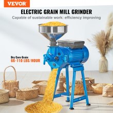 Moară electrică de măcinat cereale VEVOR, râșnițe de condimente 1500 W, moară comercială de porumb cu pâlnie, mașină de pulbere cu grosime reglabilă, râșniță de grău pentru făină și cereale, râșniță uscată și umedă