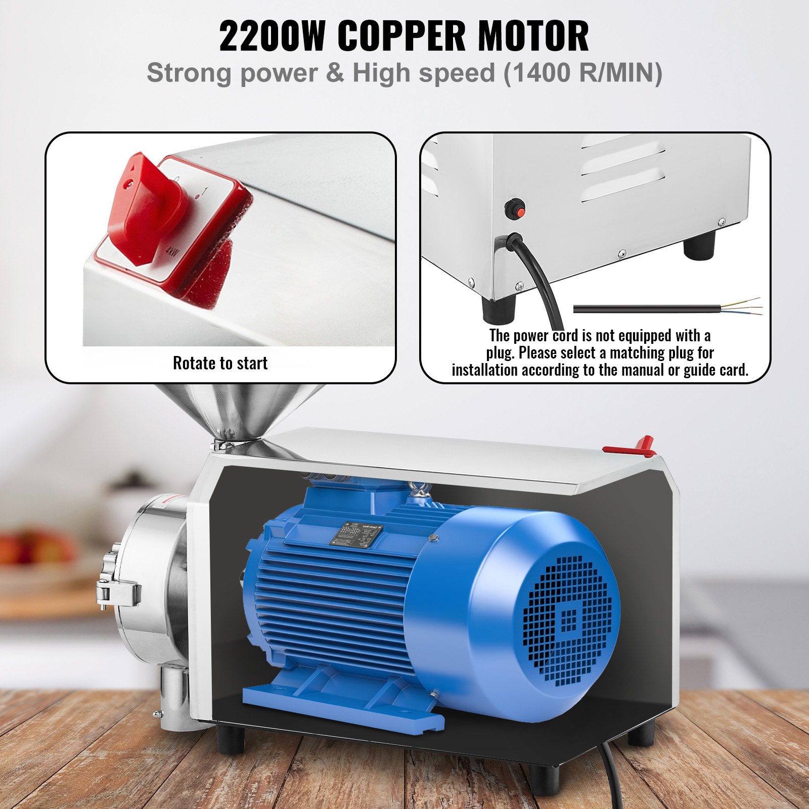 VEVOR Soybean Grinder Commercial Grinding Machine for Spices 2200W Corn Mill Grinder 50 KG/H Stainless Steel Corn Grinder Industrial Flour Milling Machine for Pepper Soybean Peanut Corn Grains