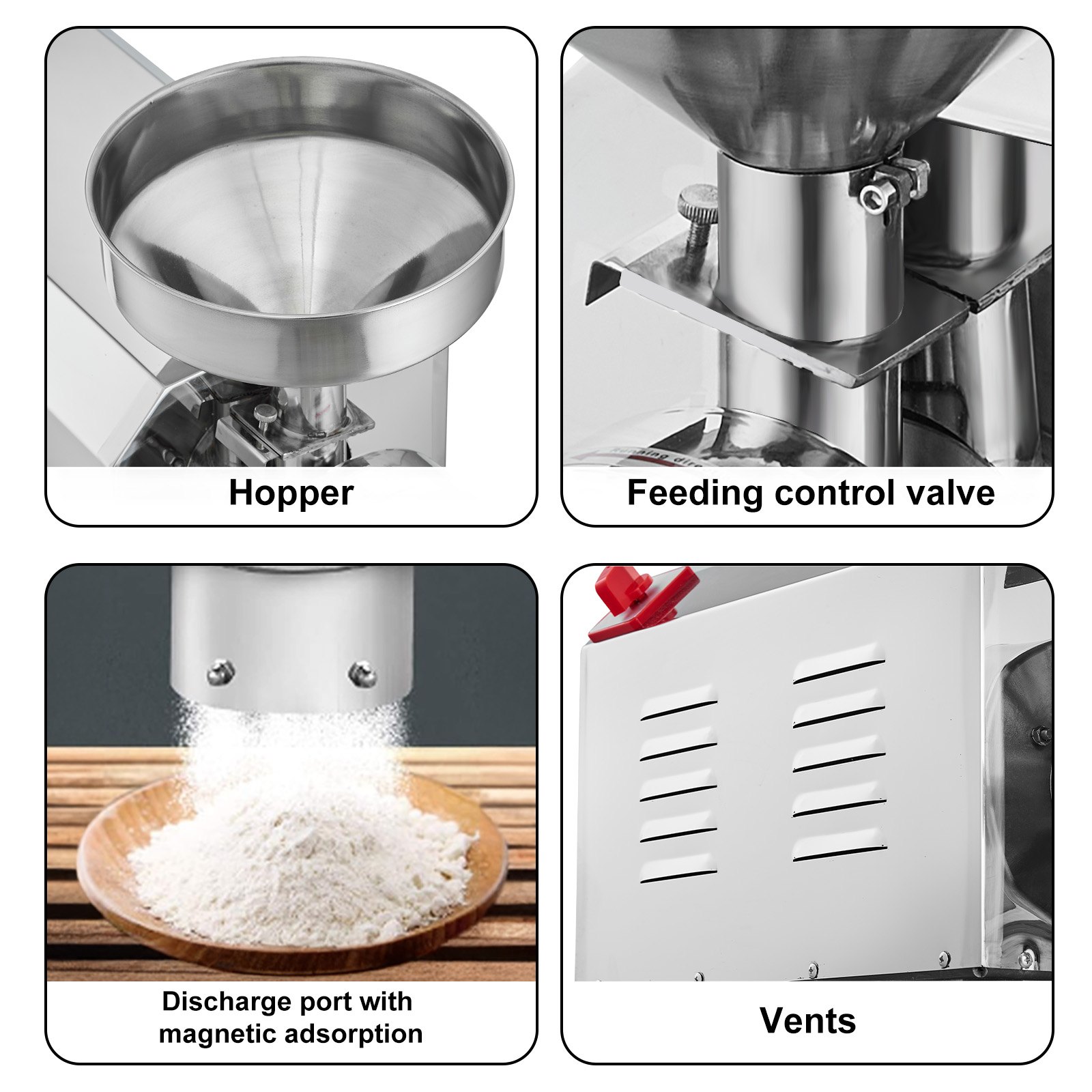 VEVOR Soybean Grinder Commercial Grinding Machine for Spices 2200W Corn Mill Grinder 50 KG/H Stainless Steel Corn Grinder Industrial Flour Milling Machine for Pepper Soybean Peanut Corn Grains