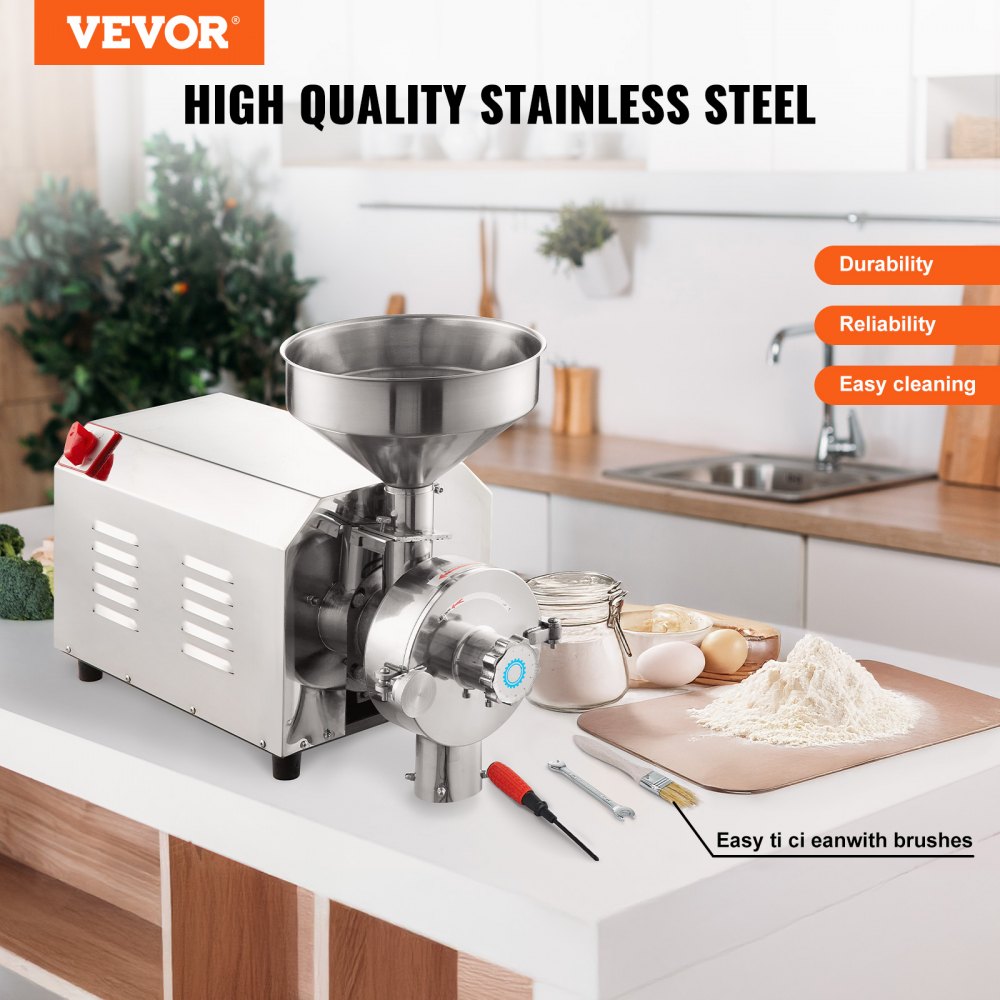 VEVOR Soybean Grinder Commercial Grinding Machine for Spices 3000W Corn Mill Grinder 100 KG/H Stainless Steel Corn Grinder Industrial Flour Milling Machine for Pepper Soybean Peanut Corn Grains