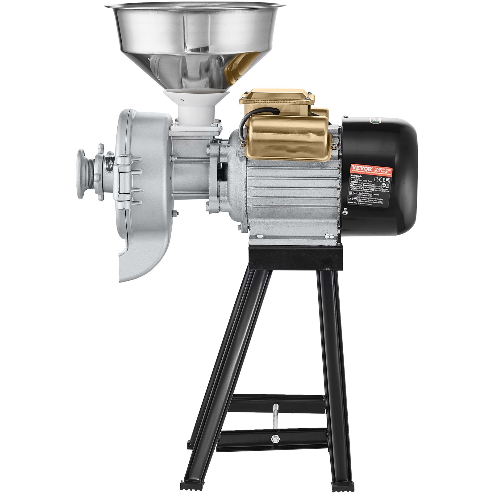 VEVOR Electric Grain Mill Grinder, 3000W Spice Grinders, Commercial Corn Mill with Funnel, Thickness Adjustable Powder Machine, Heavy Duty Feed Flour Cereal Mill Wheat Grinders, Dry & Wet Grinder