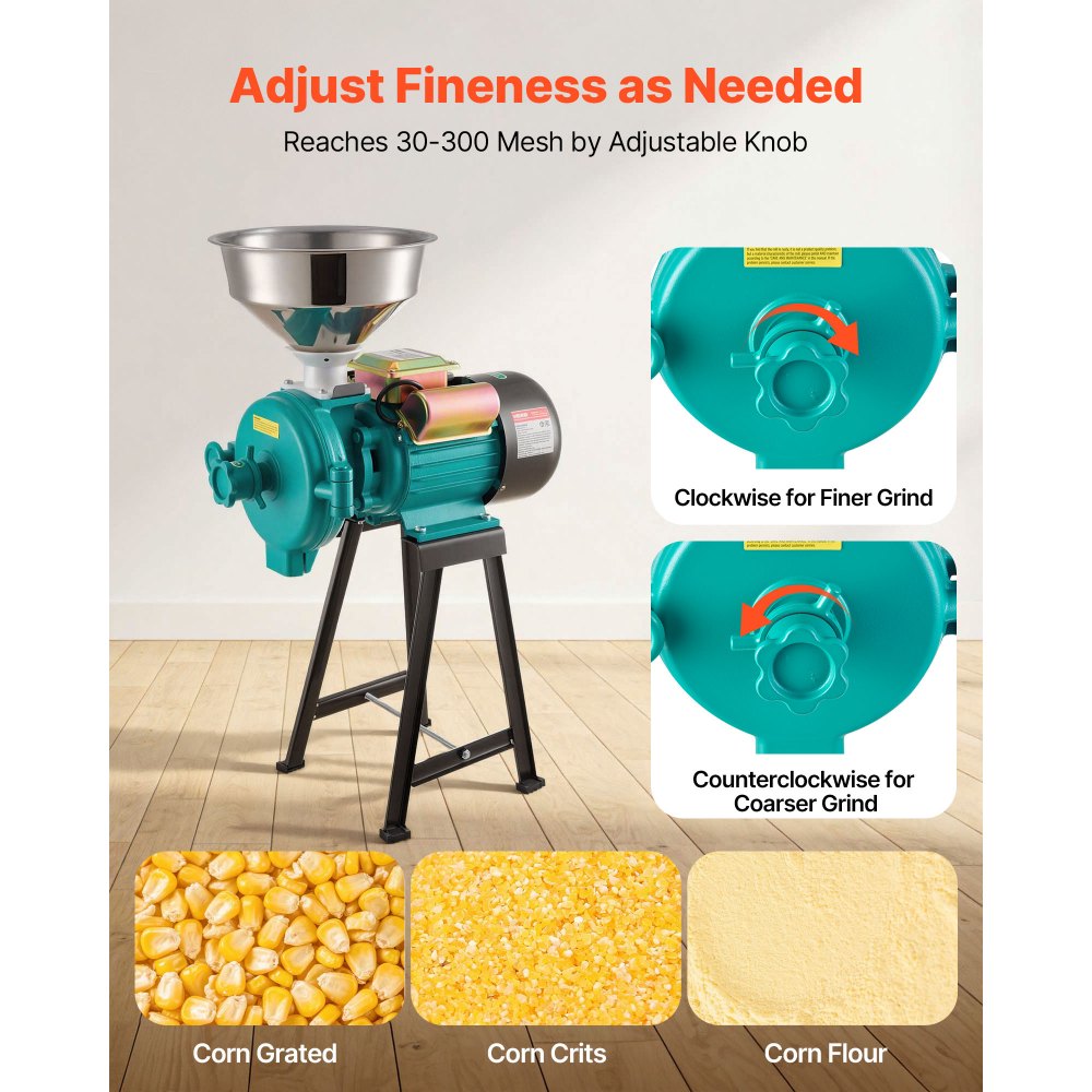 VEVOR Electric Grain Mill Grinder, 110 lbs/H Commercial Spice Grinders, 2200W Cast Iron Pulverizer Powder Machine with Non-Slip Rubber Feet, for Dry Grains, Spices, Cereals, Coffee, Corn & Pepper
