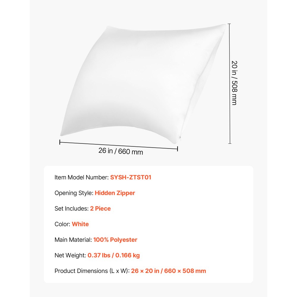 VEVOR - Funda de almohada de satén (2 unidades, tamaño estándar, para cabello y piel), similar a la seda, con cremallera oculta, suave, transpirable y refrescante, para dormir (blanco)