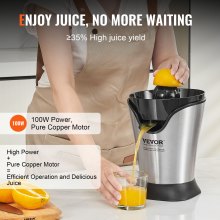 VEVOR Exprimidor eléctrico de cítricos, exprimidor de zumo de naranja con un cono de exprimido, máquina para hacer zumo de naranja con filtro de acero inoxidable de 100 W, fácil de limpiar para naranjas, pomelos, limones y otras frutas cítricas