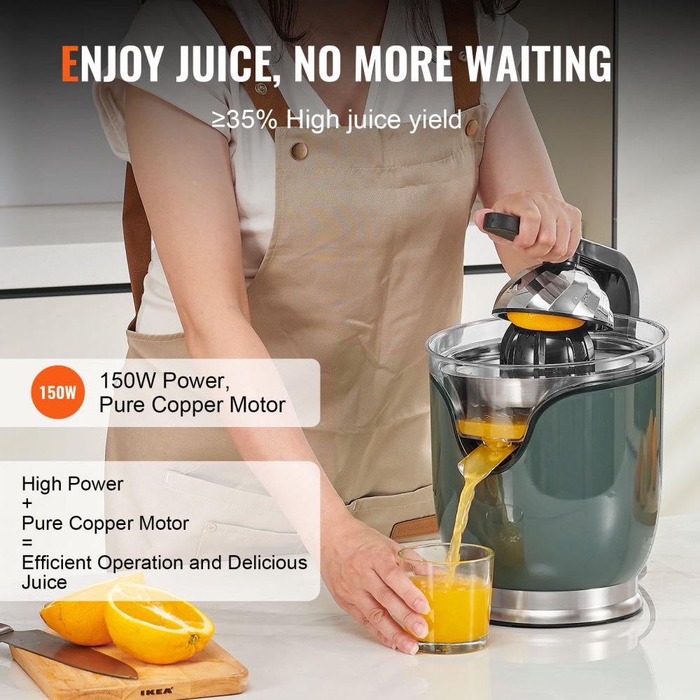 VEVOR Electric Citrus Juicer, Orange Juice Squeezer with Two Size Juicing Cones, 150W Stainless Steel Orange Juice Maker with Soft Grip Handle, For Oranges, Grapefruits, Lemons and Other Citrus Fruits