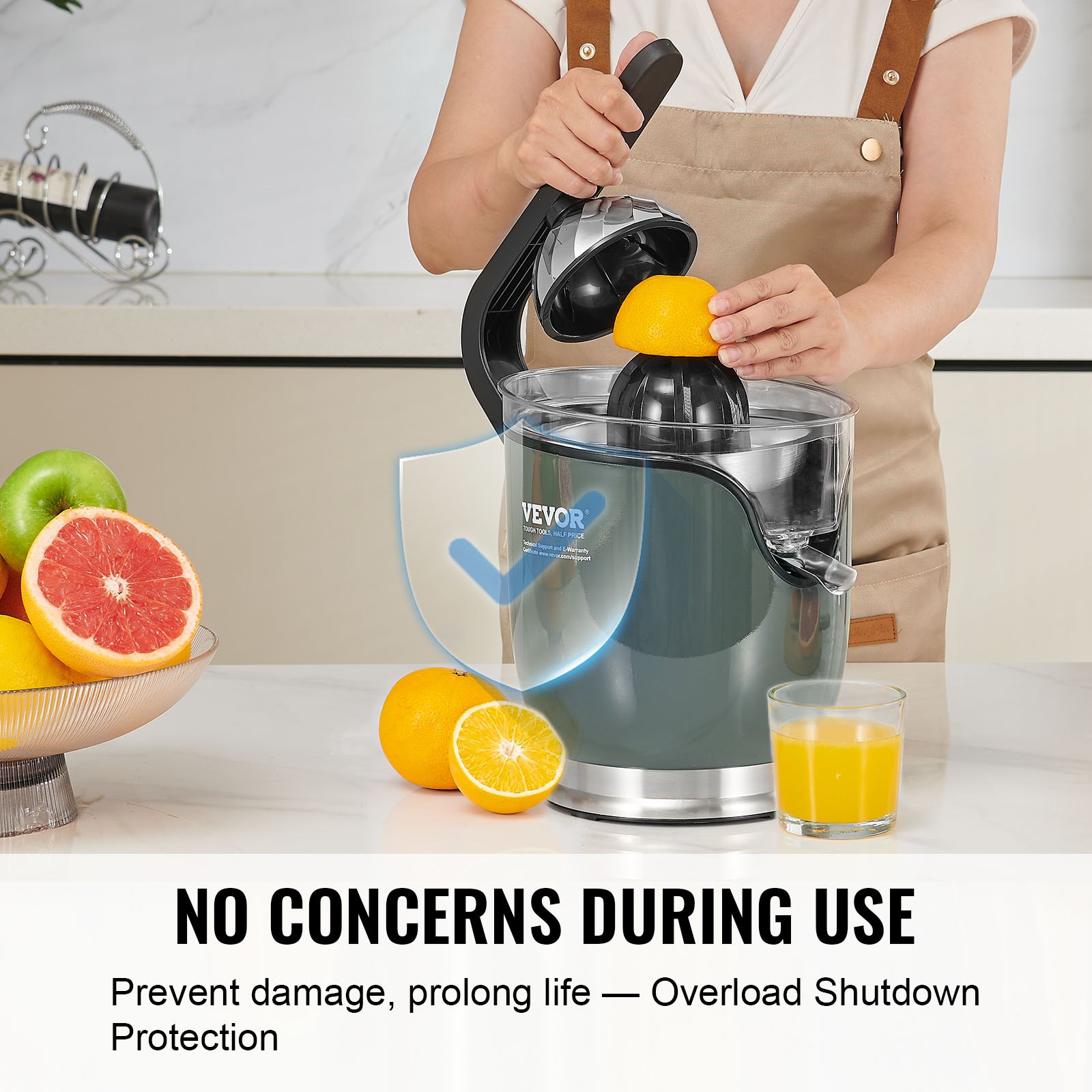 VEVOR Electric Citrus Juicer, Orange Juice Squeezer with Two Size Juicing Cones, 150W Stainless Steel Orange Juice Maker with Soft Grip Handle, For Oranges, Grapefruits, Lemons and Other Citrus Fruits