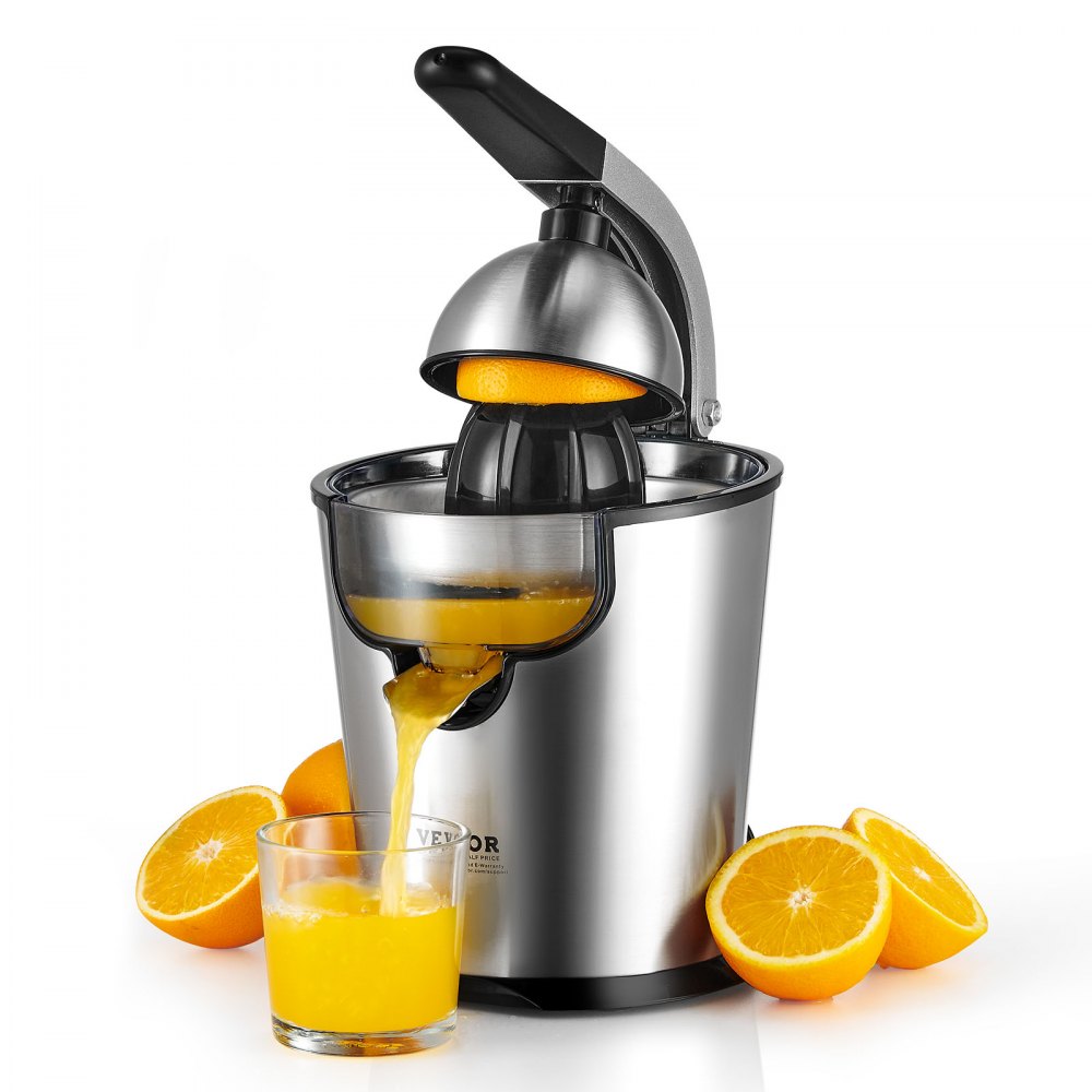 VEVOR Exprimidor eléctrico de cítricos, exprimidor de zumo de naranja con  conos de exprimido de dos tamaños, exprimidor de naranja de acero  inoxidable