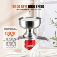 VEVOR Milk Cream Centrifugal Separator, 304 Stainless Steel Electric Cream Separators, 100L/H Output 10500RPM Goat Milk Separator, 30W Cow Cream Separator, Milk Skimmer with 5L Bowl Capacity, 100-240V