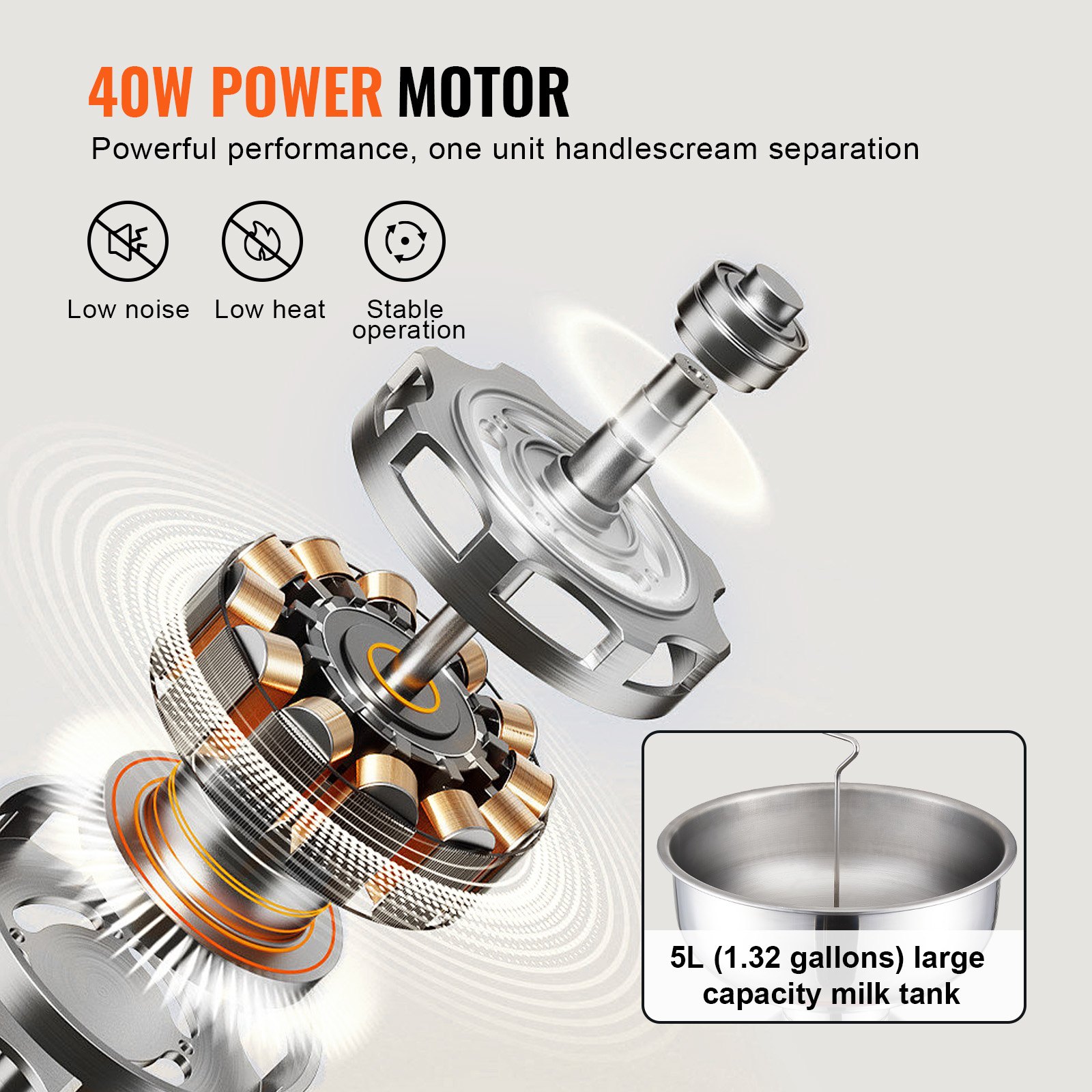 VEVOR Odstředivý separátor mléčné smetany Elektrický separátor smetany 100L/H 100-240V