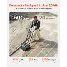 VEVOR Plate Compactor, 130W Output Electric Ground Rammer, 5 kN Force, 3.9 in Depth, 16 m/min Speed, 3304 sq.ft/h Efficiency, Gas Powered Soil Compaction Machine for Driveway, Pavement, Landscaping