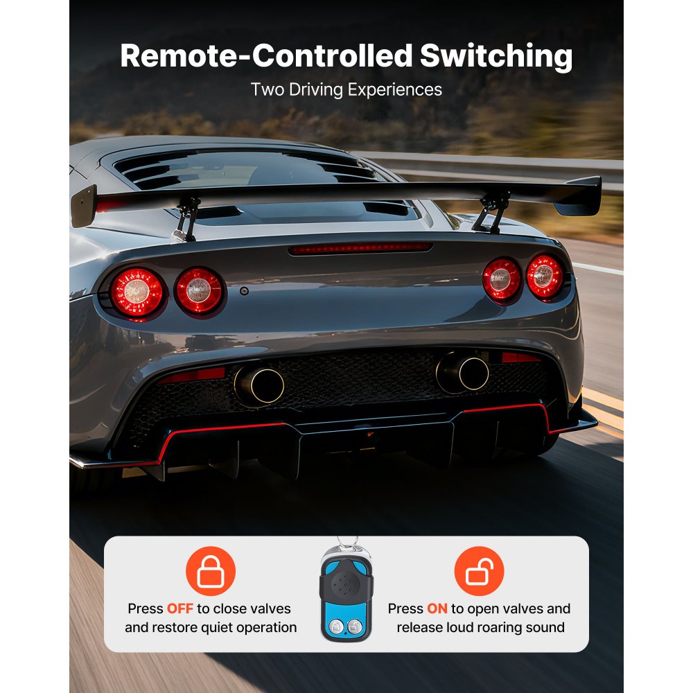 VEVOR Electric Exhaust Cutout, 63.5 mm Universal Stainless Steel Exhaust Valve Kit with One Controller Remote Kit, Cut Out Valve, Y Pipe, Remote Control & Box, Fits Trucks, Sedans, Sports Cars, SUVs