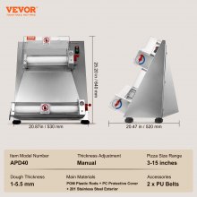 VEVOR Pizza Dough Roller Sheeter, 3-15 Inch Automatic Commercial Pizza Press, 390W Electric 260 Per Hour Dough Roller, Stainless Steel Adjustable Thickness Dough Machine, for Pasta Maker Equipment
