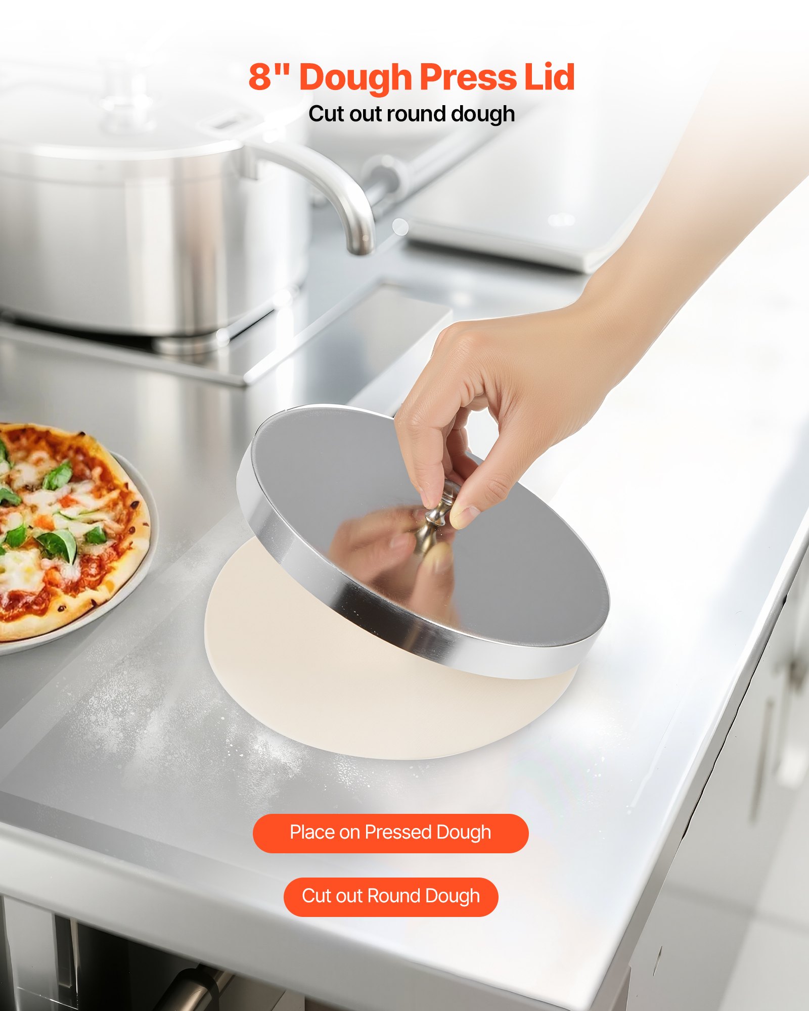 VEVOR Pizza Dough Roller Sheeter, 3-16 Inch Semi-automatic Stainless Steel Pizza Press, Commercial Electric 390W Pasta Maker Machine, 260 pcs Per Hour, Adjustable Thickness, with Dough Press Lid