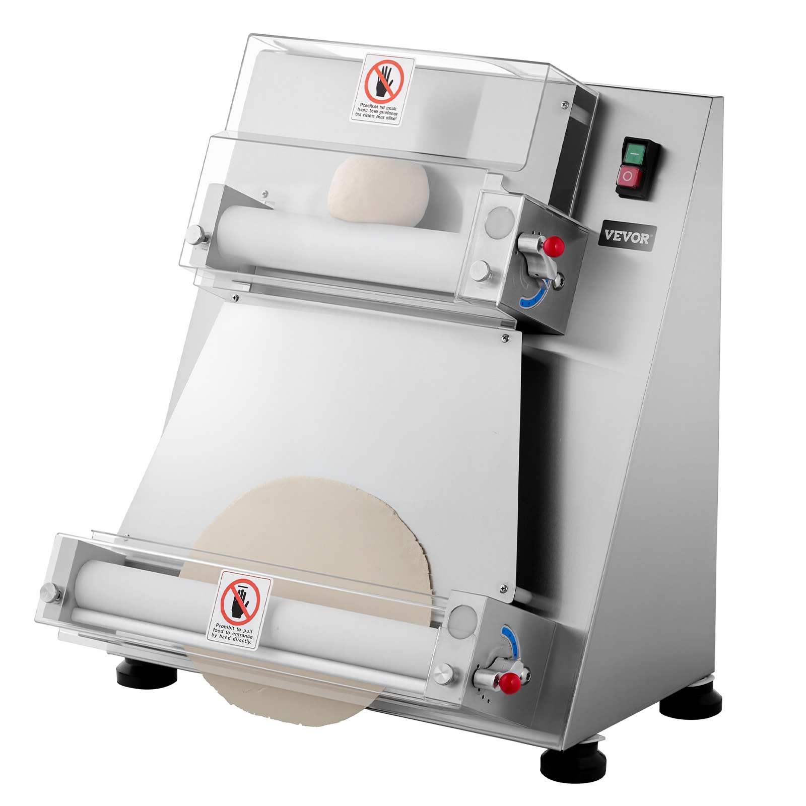VEVOR Pizza Dough Roller Sheeter, 3-16 Inch Semi-automatic Stainless Steel Pizza Press, Commercial Electric 390W Pasta Maker Machine, 260 pcs Per Hour, Adjustable Thickness, with Dough Press Lid