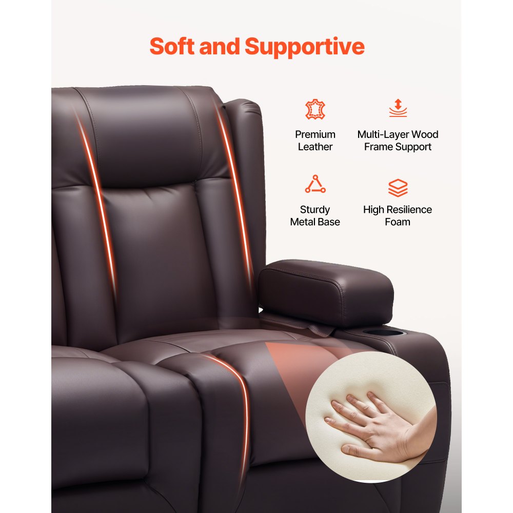 VEVOR Loveseat Recliner Sofa, Power Reclining Couch with Heating & Massage and Timer, PU Leather Electric Recliner Sofa with USB Ports, Cup Holders and Side Bags, Dual Loveseat Chair for Living Room