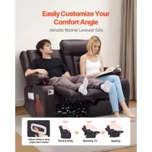 VEVOR Loveseat Recliner Sofa, Power Reclining Couch with Heating & Massage and Timer, PU Leather Electric Recliner Sofa with USB Ports, Cup Holders and Side Bags, Dual Loveseat Chair for Living Room