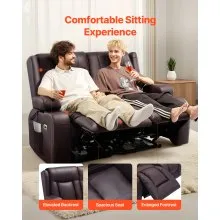 VEVOR Loveseat Recliner Sofa, Power Reclining Couch with Heating & Massage and Timer, PU Leather Electric Recliner Sofa with USB Ports, Cup Holders and Side Bags, Dual Loveseat Chair for Living Room
