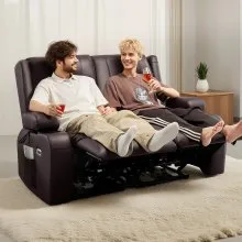 VEVOR Loveseat Recliner Sofa, Power Reclining Couch with Heating & Massage and Timer, PU Leather Electric Recliner Sofa with USB Ports, Cup Holders and Side Bags, Dual Loveseat Chair for Living Room
